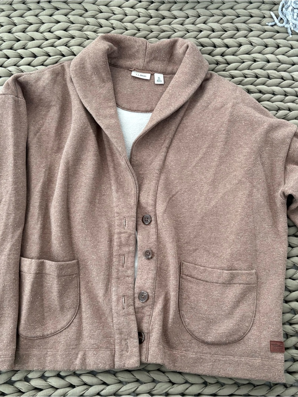 L.L.Bean Double L Soft Donegal Sweatshirt Cardigan Taupe Flecked Brown XL